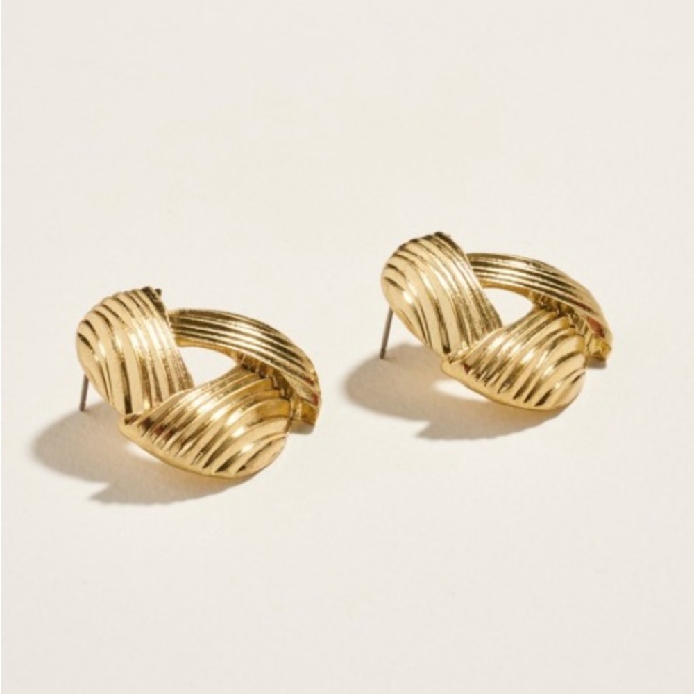 Gold Ruffle Ribbed Earrings (1111) - Picture 2 of 4